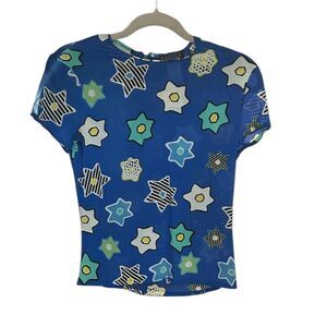 VERSACE VIntage Blue Multicolor Abstract Floral Women's Topsize Euro 40 US Small